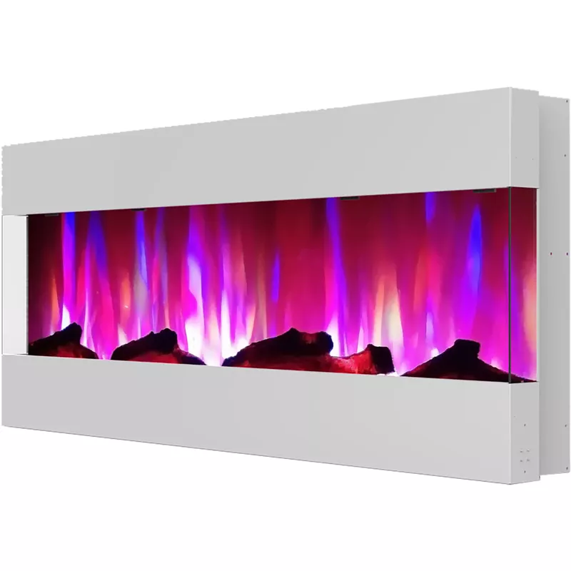 50-In. Recessed Wall Mounted Electric Fireplace with Logs and LED Color Changing Display, White