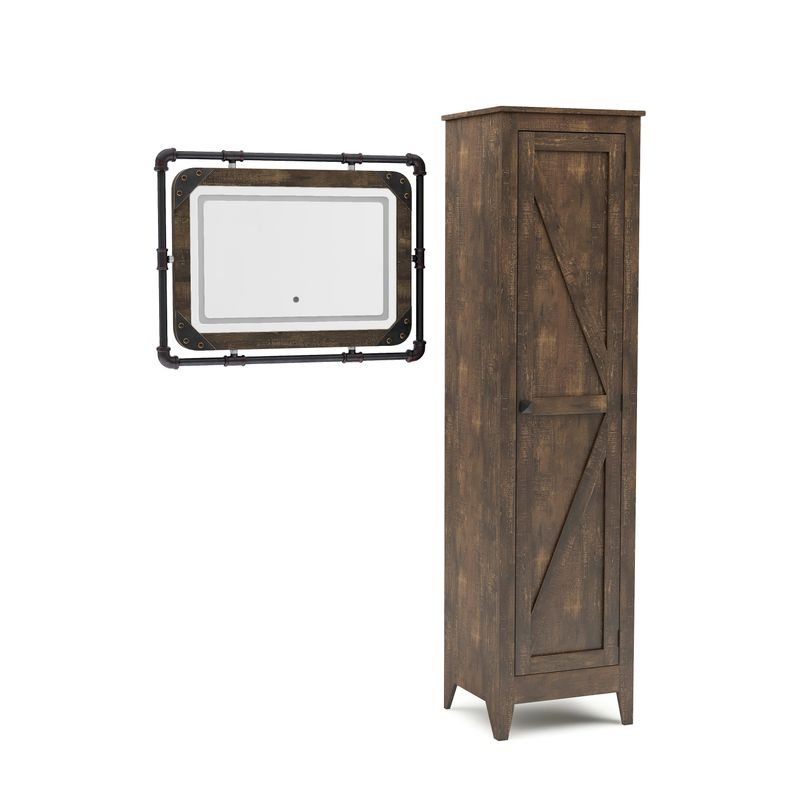 Furniture of America Dowling Reclaimed Oak Armoire & LED Mirror Set - Reclaimed Oak