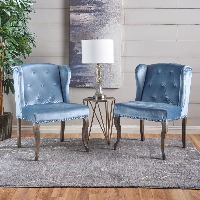 Niclas Velvet Wingback Chair (Set of 2) by Christopher Knight Home - Grey
