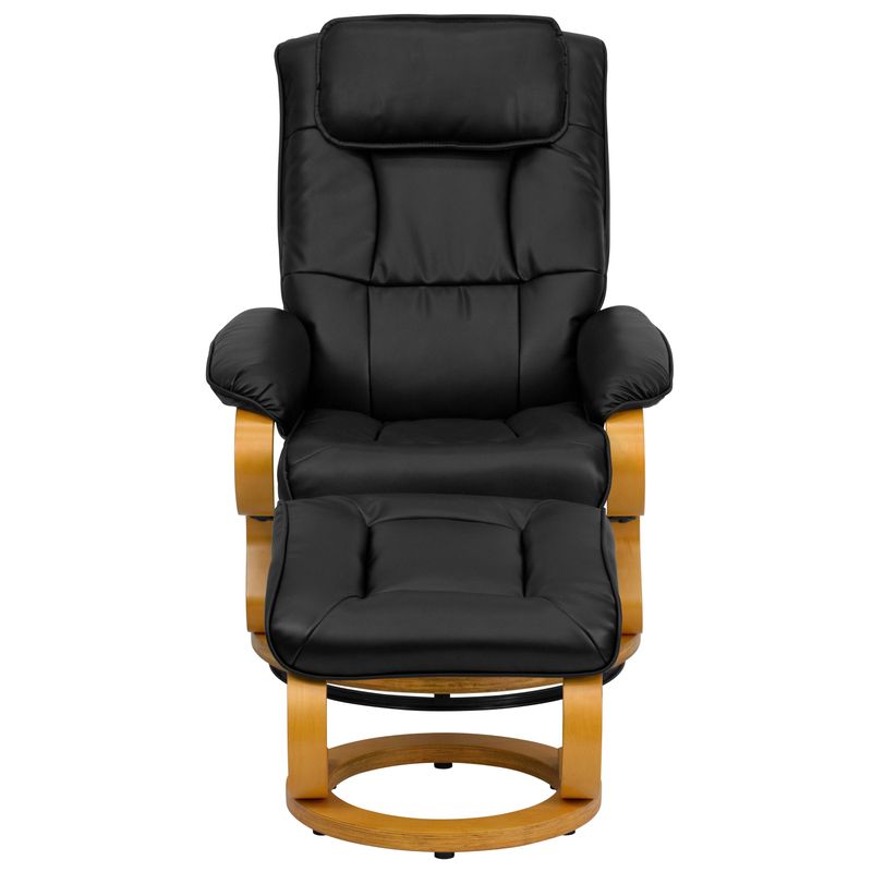Contemporary Multi-Position Recliner and Ottoman with Swivel Maple Wood Base - Brown