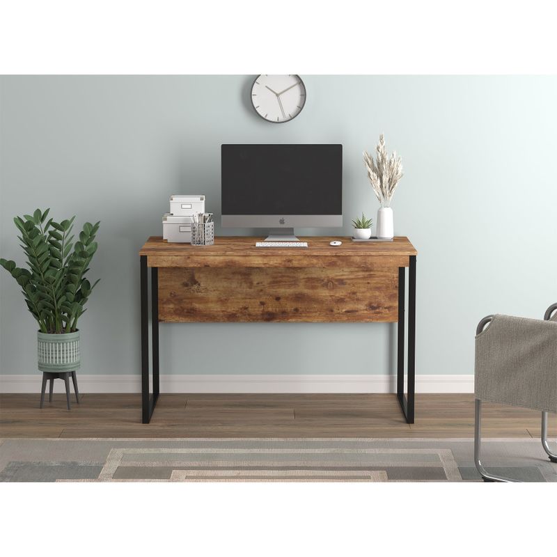 Computer Desk 47.25L Brown Reclaimed Wood Black Metal - Brown - Reclaimed