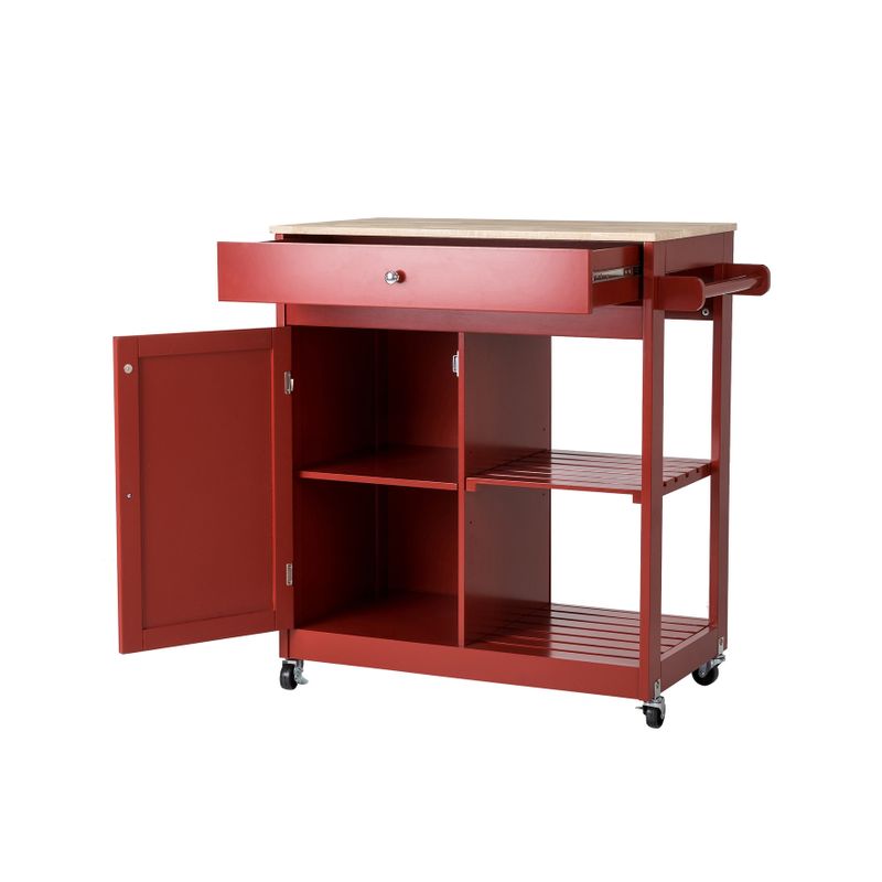 Glitzhome 35"H Modern Kitchen Island Cart with Rubber Wooden Top - Red