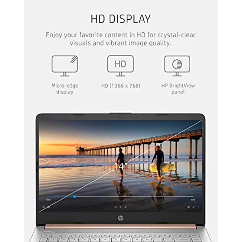 HP 14 Laptop, Intel Celeron N4020, 4 GB RAM, 64 GB Storage, 14-inch Micro-Edge HD Display, Windows 10 Home, Thin & Portable, 4K...