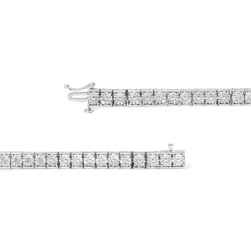 .925 Sterling Silver 1/4 Cttw Miracle Set Diamond and Beading Classic Tennis Bracelet (I-J Color, I2-I3 Clarity) - 7.25" Inches