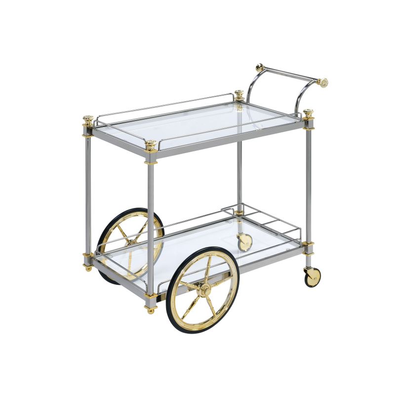 ACME Cyrus Serving Cart in Silver and Clear Glass