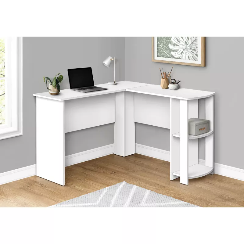 Computer Desk/ Home Office/ Corner/ Storage Shelves/ 48"L/ L Shape/ Work/ Laptop/ Laminate/ White/ Contemporary/ Modern