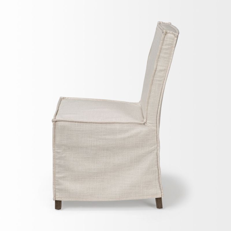 Elbert I Cream Fabric Slip-Cover Brown Wooden Base Dining Chair -  19.3L x 21.8W x 35.3H - Set of 2 -  19.3L x 21.8W x 35.3H - Cream -...