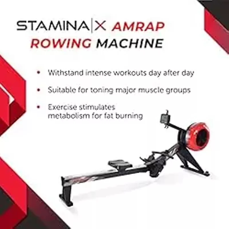Stamina X AMRAP Rower Machine with Smart Workout App - Foldable Rowing Machine with Dynamic Air Resistance for Home Gym Fitness - Up to 300 lbs Weight Capacity