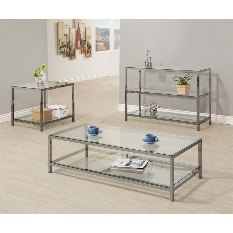 Ontario Sofa Table with Glass Shelf Black Nickel