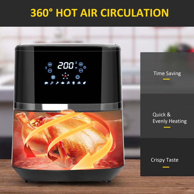 HOMCOM Air Fryers 4Qt, 4-in-1 Hot Oven with Air Fry, Roast, Broil, Crisp, Bake Function, Digital Touchscreen, 60-Min Timer - Black -...