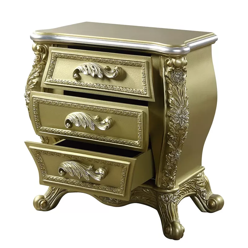 ACME Cabriole Nightstand, Gold Finish