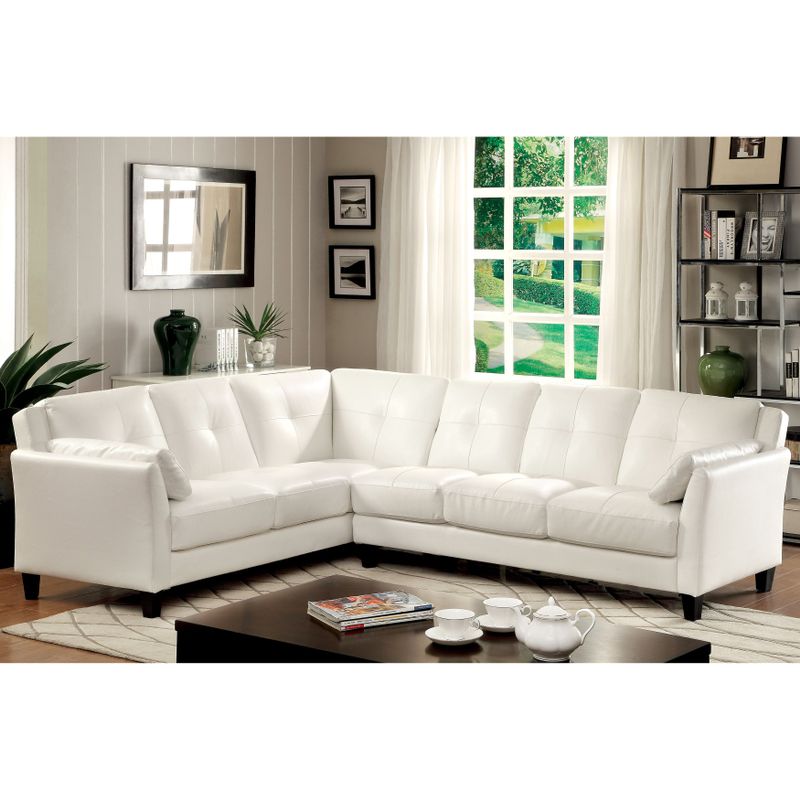 Furniture of America Pierson Double Stitched Leatherette Sectional - White