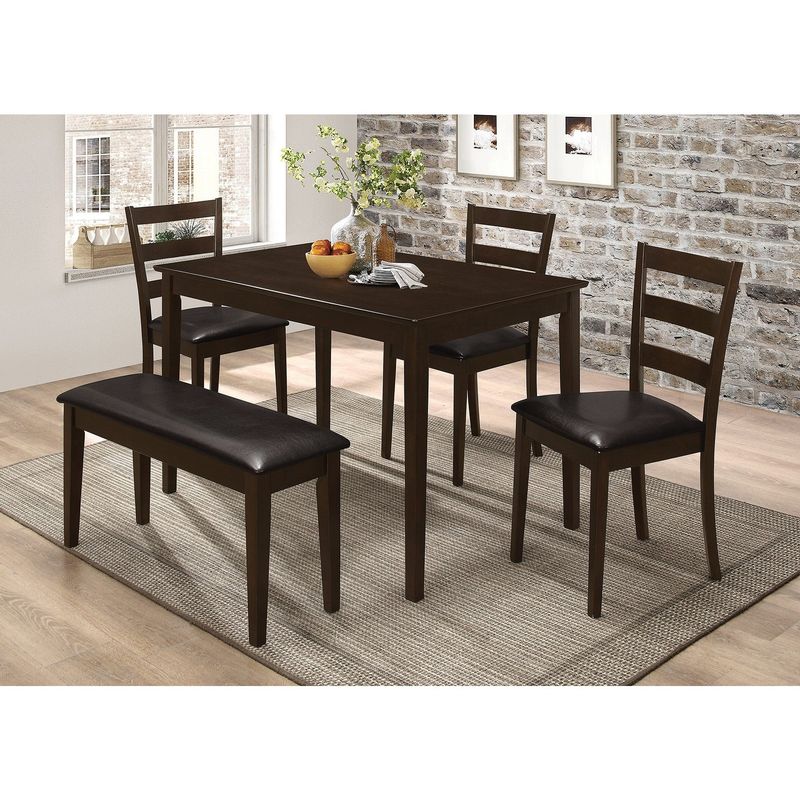 5 Piece Dining Set with Bench in Cappuccino and Dark Brown - Cappuccino and Dark Brown