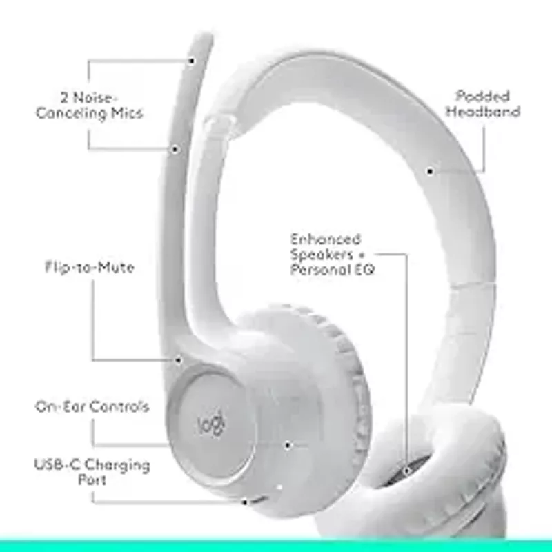 Logitech Zone 300 Wireless Bluetooth Headset with Noise-Canceling Microphone, Compatible with Windows, Mac, Chrome, Linux, iOS, iPadOS, Android - Off-White