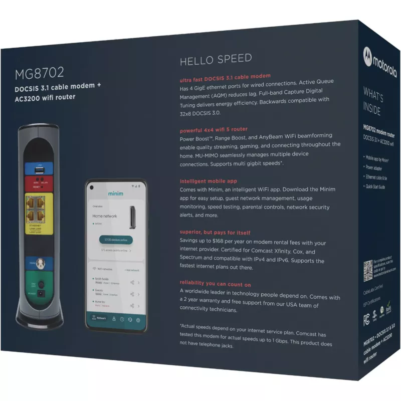Motorola - MG8702 32x8 DOCSIS 3.1 Cable Modem + AC3200 Router - Black