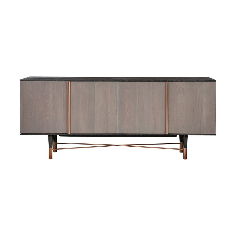 Turin Rustic Oak Wood Sideboard Cabinet with Copper Accent - Black