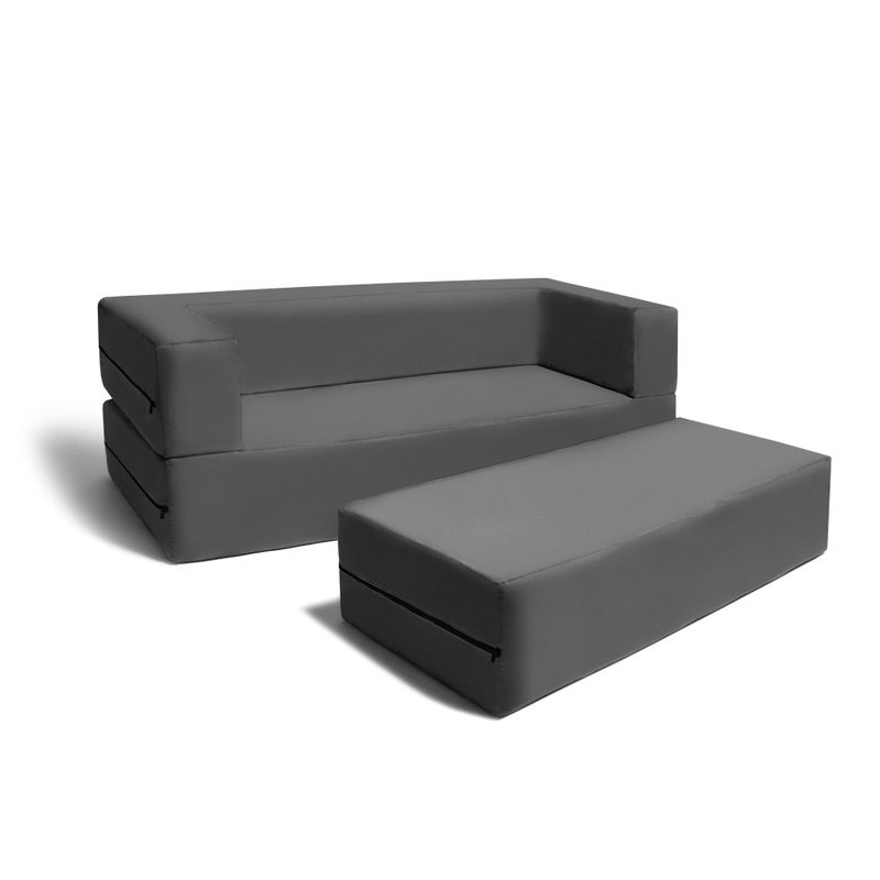 Jaxx Big Kids Convertible Sleeper Sofa & Ottoman Set - charcoal