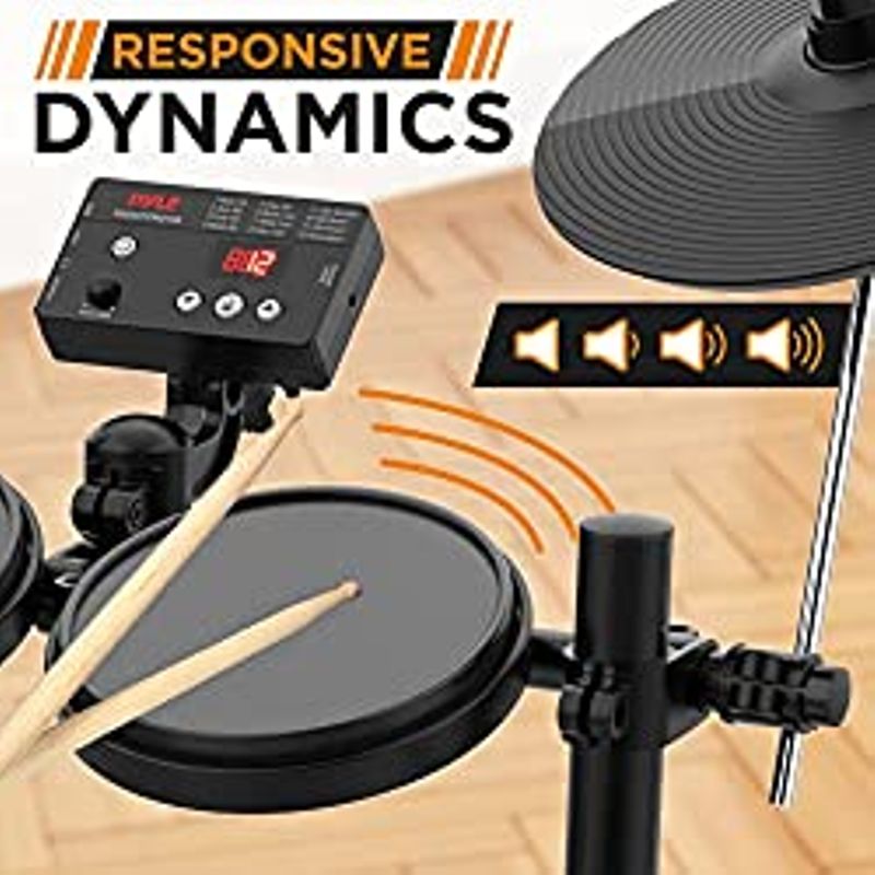 Pyle 8-Piece Electronic Drum Set Professional Electric Drumming Kit Machine w/ MIDI Support, Preloaded Sounds, Record Mode, Cymbals,...