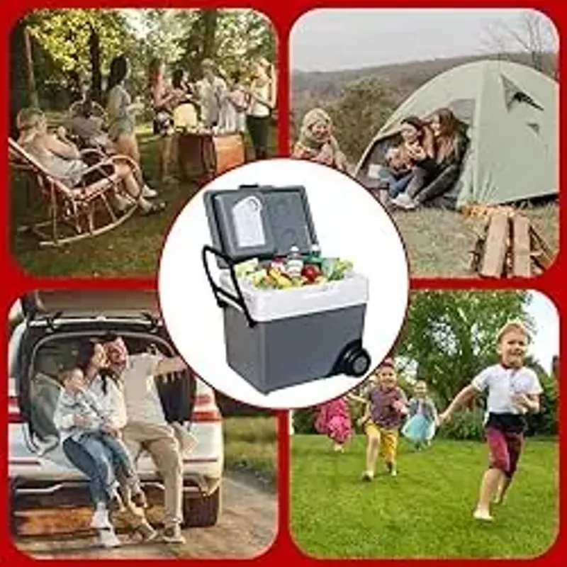 Koolatron Electric Portable Cooler Plug in 12V Car Cooler/Warmer 33 qt (31 L) w/Wheels, No Ice Thermo Electric Portable Fridge for Camping, Travel Road Trips with 12 Volt DC Power Cord, Gray/White.