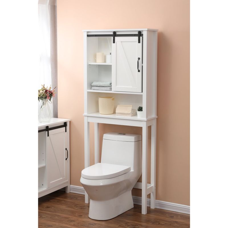 Farmhouse White MDF Over-the-Toilet Space Saver Cabinet - White