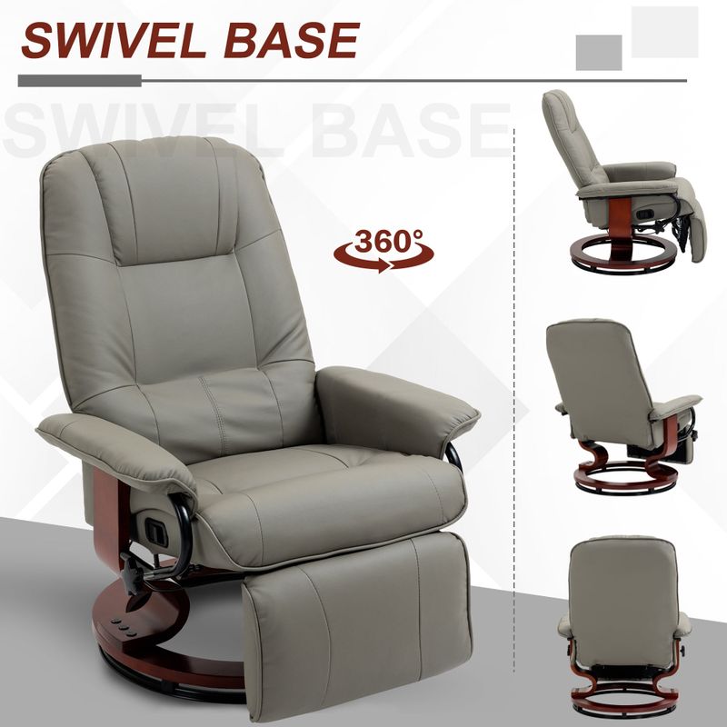 HomCom Faux Leather Adjustable Manual Swivel Base Recliner Chair with Comfortable and Relaxing Footrest - Cream White