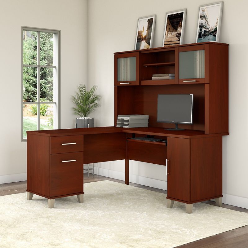 Somerset 60W L Shaped Desk with Hutch - Sand Oak