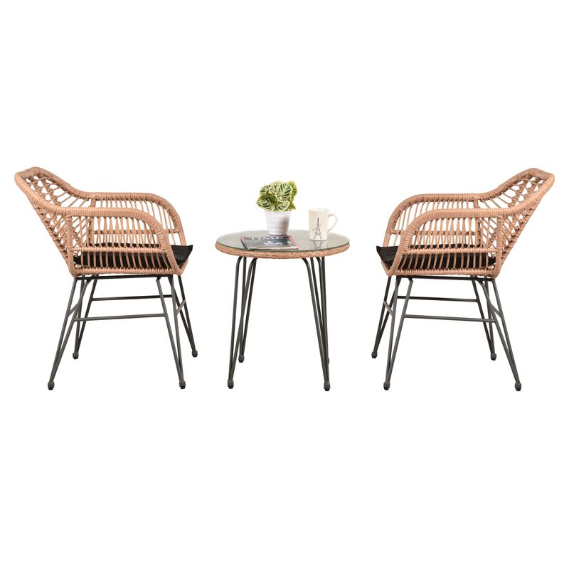 Tappio 3 Piece Patio Wicker Chairs Set with Coffee Table - 21x23x31 - Pecan
