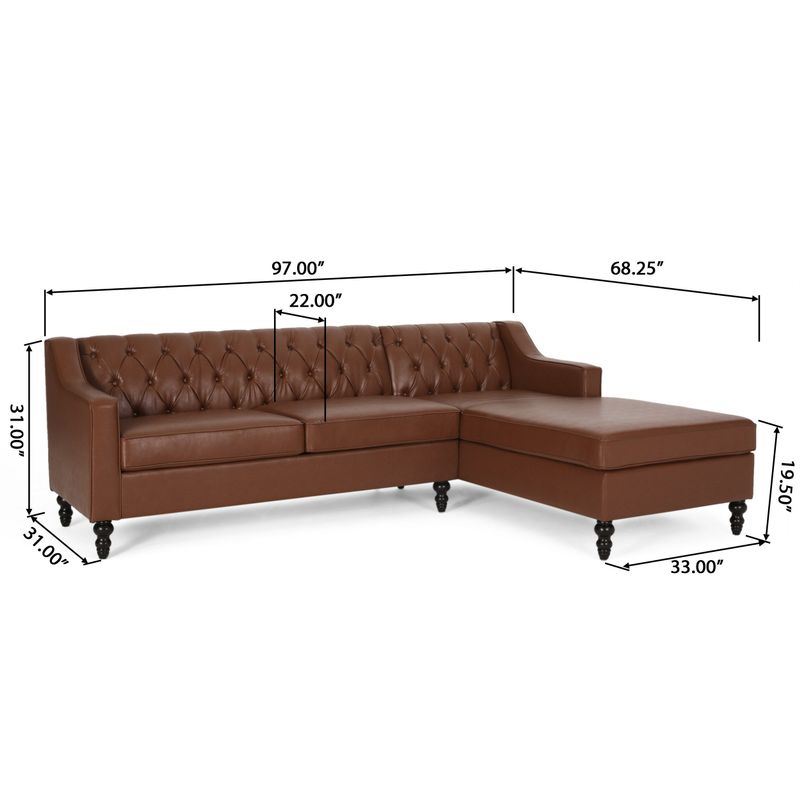 Furman Contemporary Tufted Chaise Sectional by Christopher Knight Home - Cognac Brown + Dark Brown
