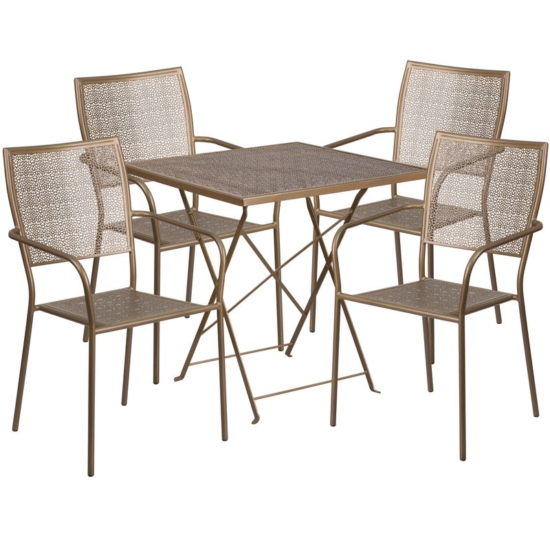 28'' Square Indoor-Outdoor Folding Patio Table Set with 4 Square Back Chairs - Coral