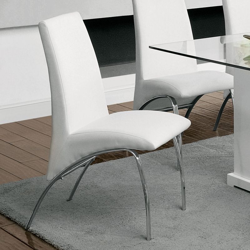 Furniture of America Benton White Glass Top 7-piece Dining Table Set - Silver/White