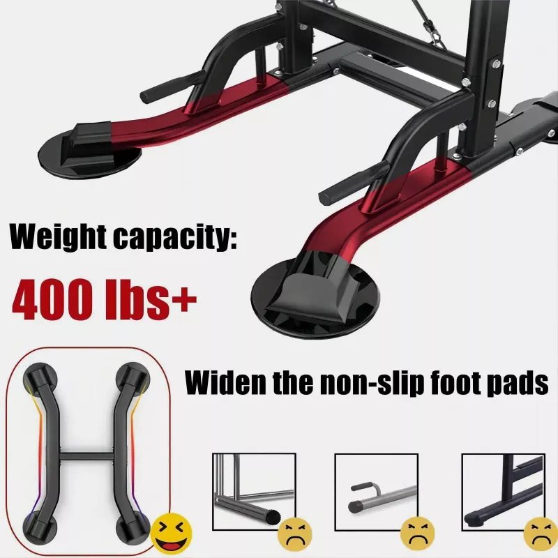 Tappio Multifunction Power Tower Pull Up Dip Station Home Gym Equipment Stable Exercise Fitness - 29"W x 35.4"D x 59-90.6"H - Red/Black