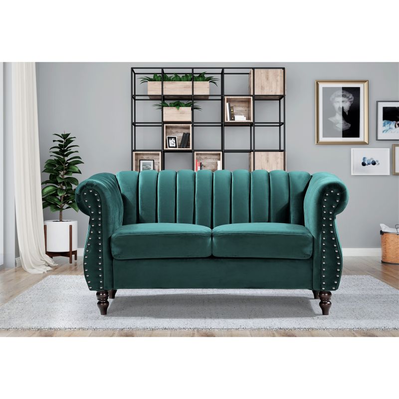 Charlot Velvet Chesterfield Rolled Arm 2-Piece Living Room Set - Green