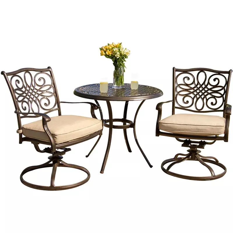 Traditions 3pc: 2 Swivel Rockers, 32" Round Cast Table