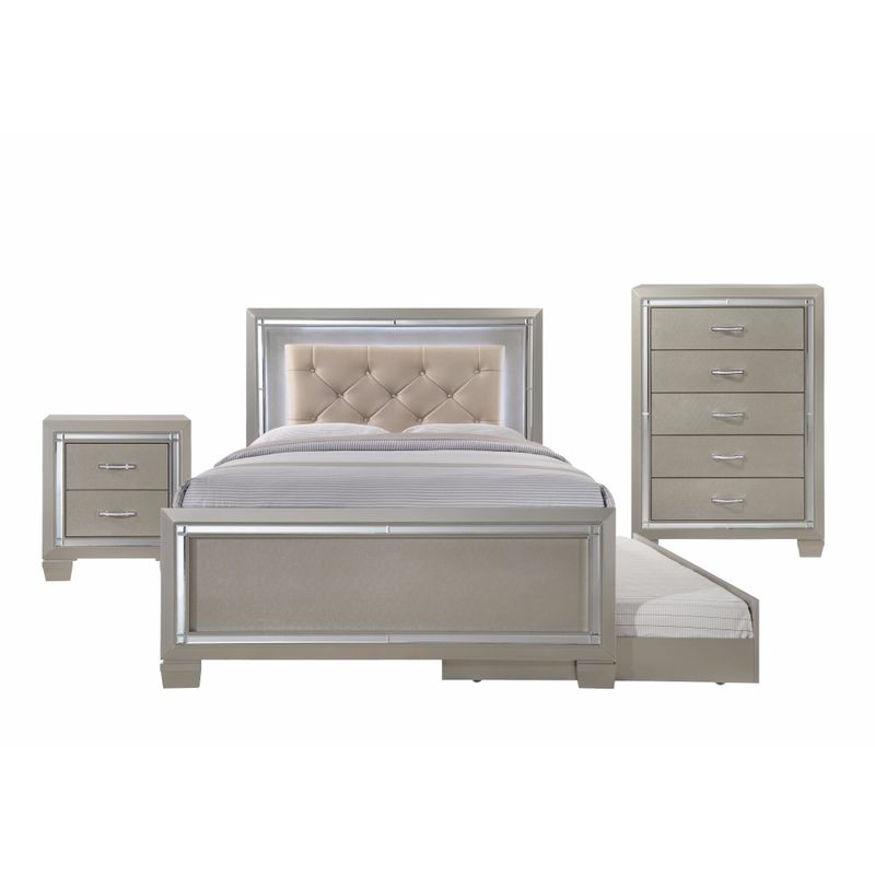 Silver Orchid Odette Glamour Youth Full Platform w/ Trundle 3-piece Bedroom Set - Champagne