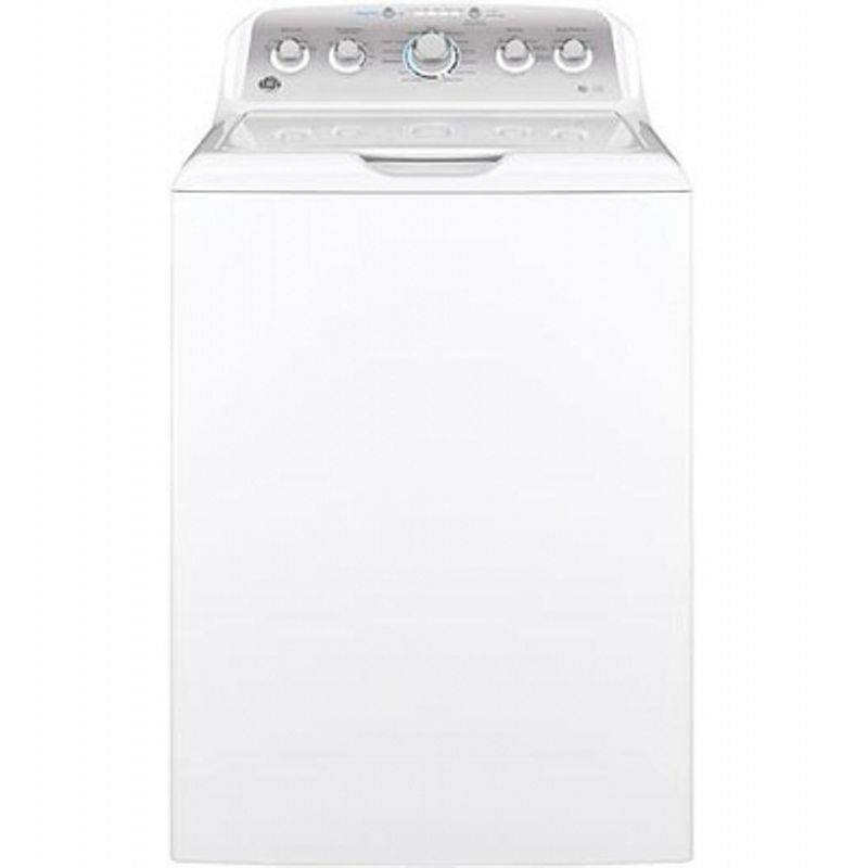 GE - 4.6 Cu. Ft.  Top Load Washer - White On White/Silver