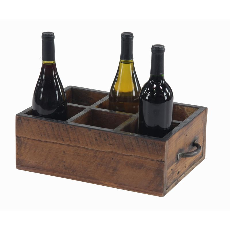 Rustic 5 x 16 Inch Rectangular Brown Wood Six-Bottle Wine Holder