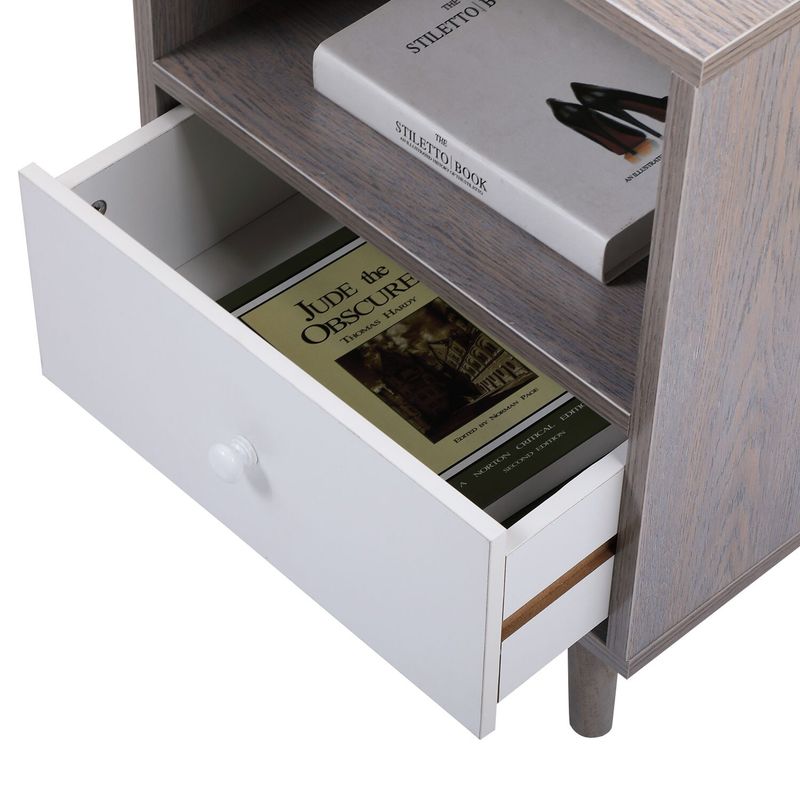 Gray Bedroom Storage Nightstand Shelf 15.7 in. L x 11.9 in. W x 21.3 in. H (Set of 2) - Gray - 1-drawer