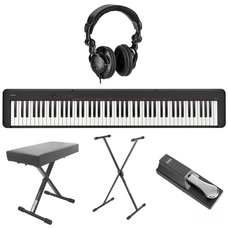 Casio CDP-S160 88-Key Compact Piano Keyboard with Touch Response, Black, Bundle with H&A Studio Headphones, Stand, Bench, Sustain Pedal