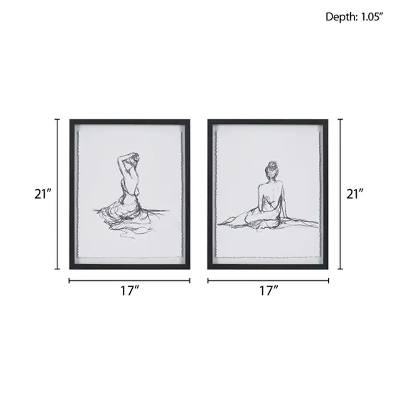 Feminine Figures Sketch 2-piece Framed Glass and Matted Wall Art Set