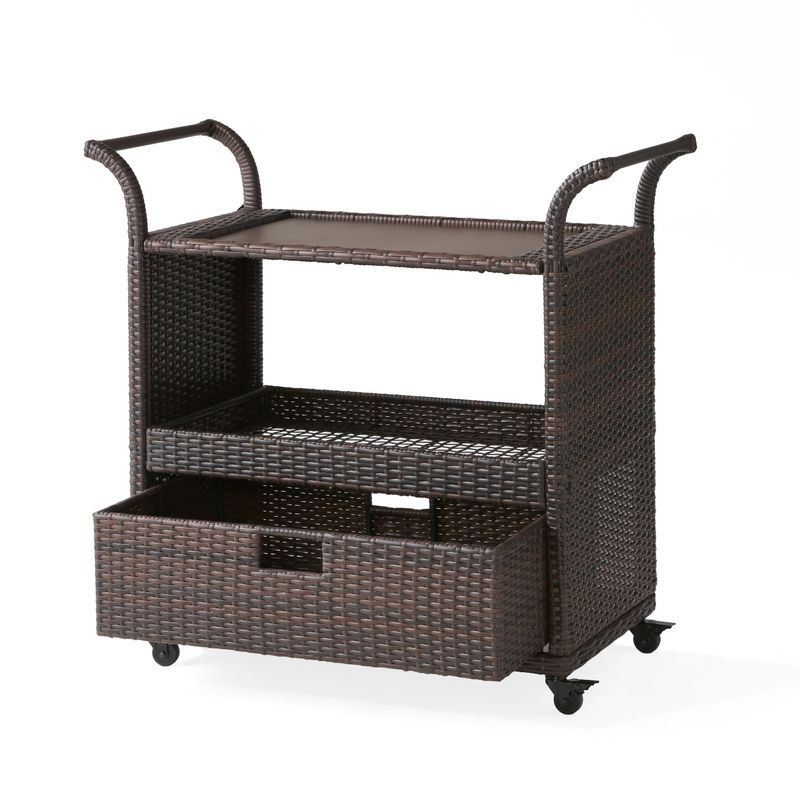 Azriel Multi-brown Wicker Indoor Bar Cart by Christopher Knight Home - Brown