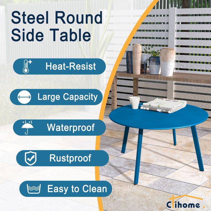 Clihome Weather Resistant Round Steel Patio Large Coffee Table - Yellow