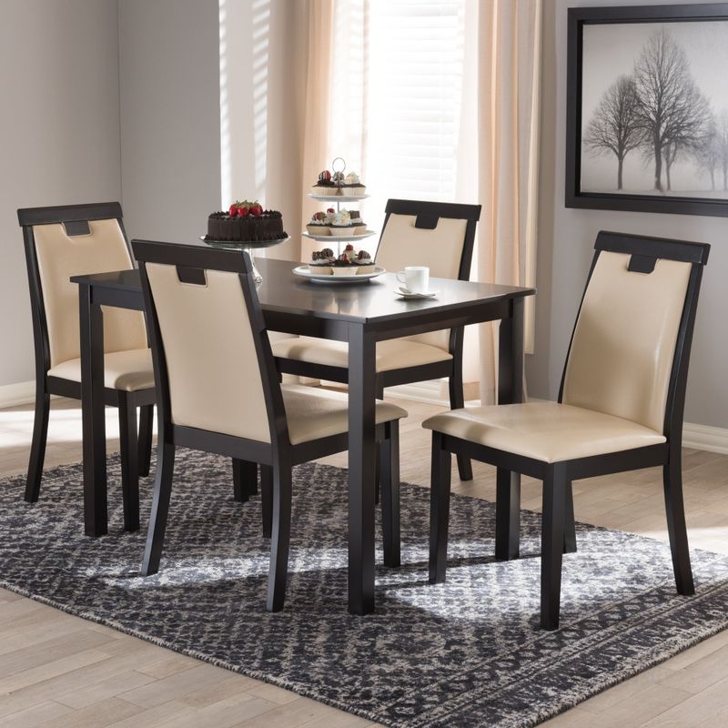 Contemporary Beige Faux Leather 5-Piece Dining Set by Baxton Studio