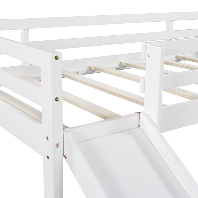 Merax Wood Loft Bed with Slide, Stair and Chalkboard - White - Full