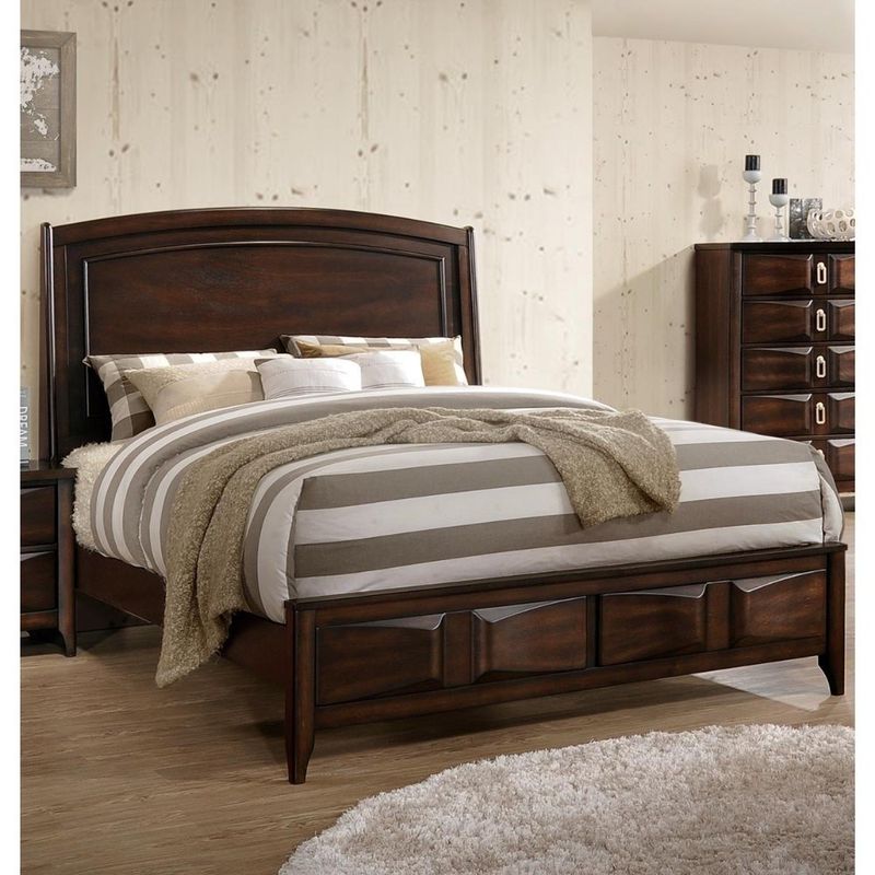 Crisp & Fine Lined Wooden C.King Bed With 3D Design on Front Board Oak Brown