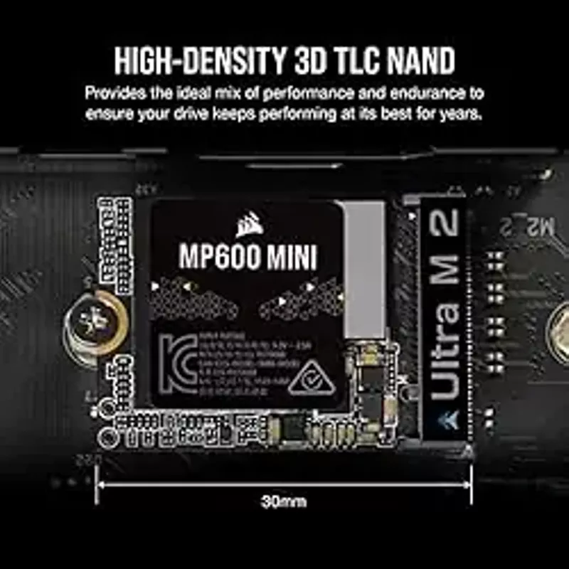 Corsair MP600 Mini 2TB M.2 NVMe PCIe x4 Gen4 SSD - M.2 2230 - Up to 7,000MB/sec Sequential Read - High-Density 3D TLC NAND - Great for Steam Deck and Microsoft Surface - Black