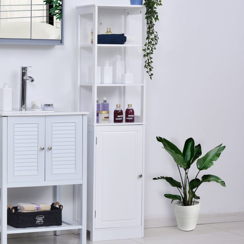 kleankin Freestanding Bathroom Tall Storage Cabinet Organizer Tower with Open Shelves & Compact Design - Grey