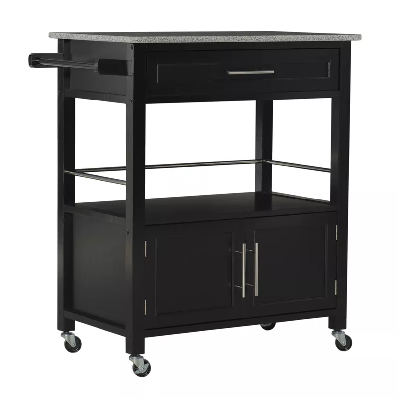 Chestley Kitchen Cart With Granite Top Black