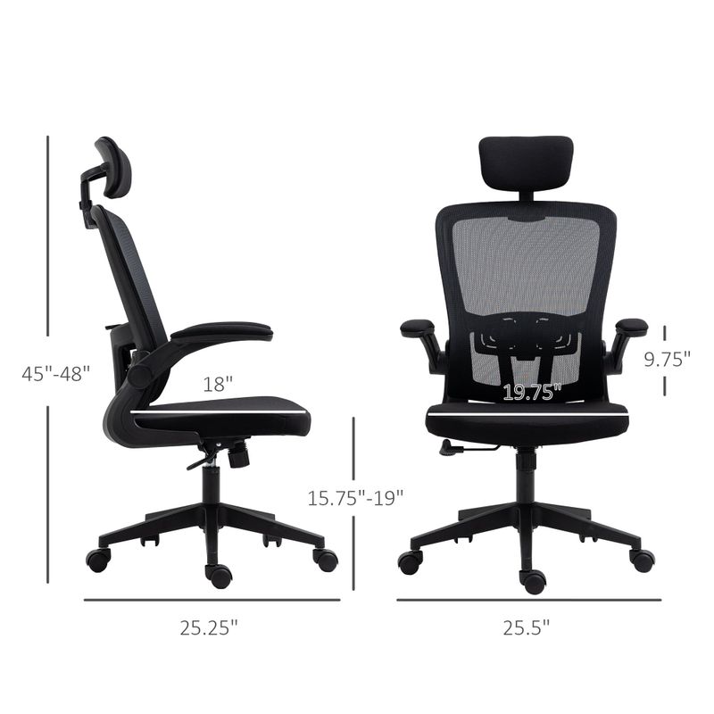 Vinsetto High Back Mesh Chair, Home Office Task Computer Chair with Adjustable Height, Lumbar Back Support, Headrest, and Arms - Grey