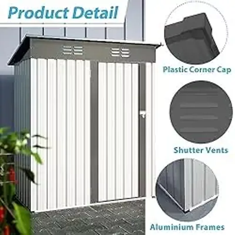 HAUSHECK Outdoor Storage Shed 5 x 3FT, Hinged Lockable Door, Padlock & Punched Vents, Metal Shed Storage House, Tool Sheds for Backyard Garden Patio Lawn