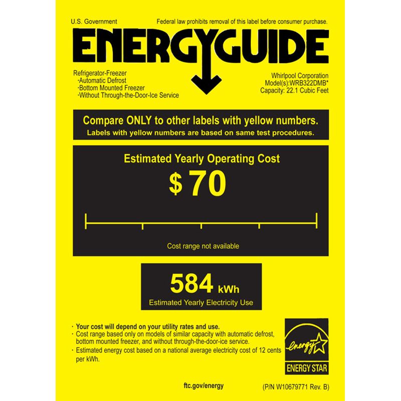 Energy Guide. Whirlpool - 21.9 Cu. Ft. Bottom-Freezer Refrigerator - Stainless steel